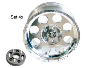 Sats med 4 fälgar med hjuldistanser för YJ 18×9 ET+16, polerade, TÜV
